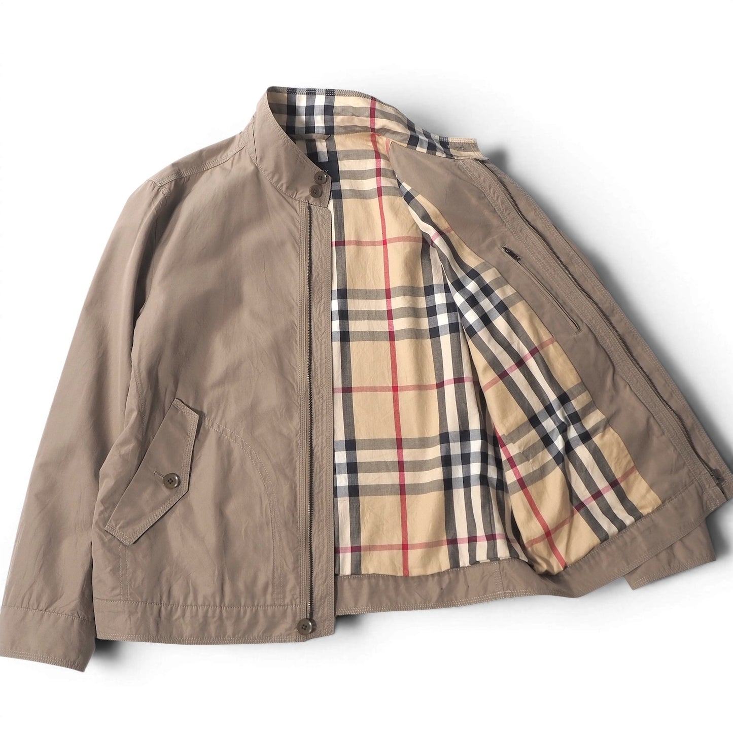 美品 バーバリー Burberry コットン シルク ホース刺繍 ノバチェック ハリントンジャケット ブルゾン 2L ベージュ メンズ 正規品 6-ZE038