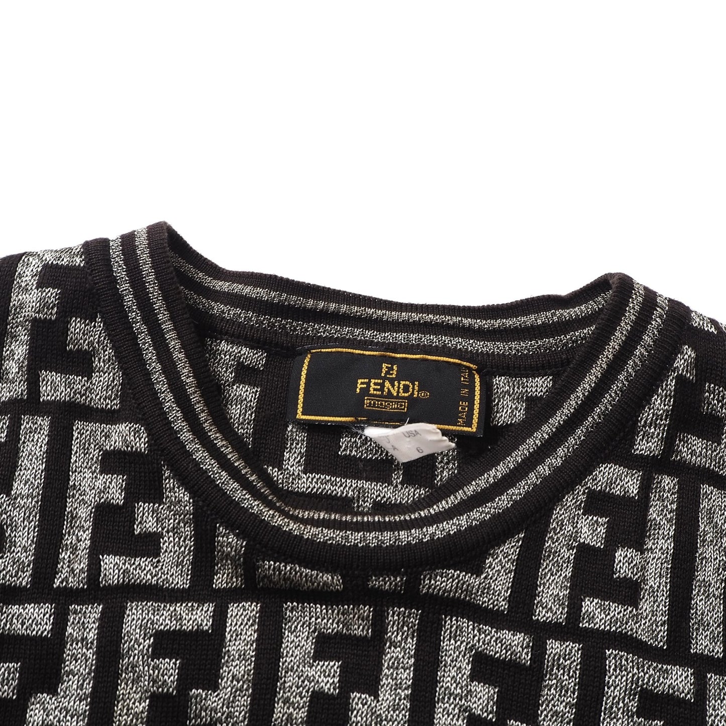 フェンディ FENDI ヴィンテージ FFズッカ柄 半袖 ニット セットアップ スカート40 ダークブラウン グレー レディース 正規品 6-ZF061