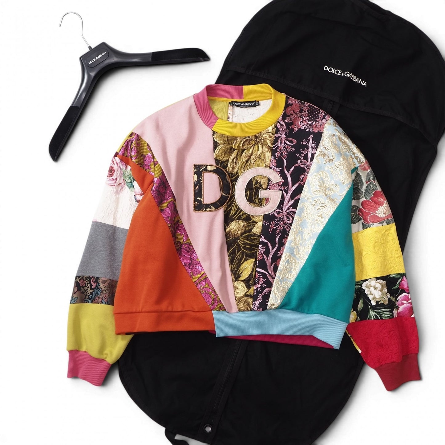 美品 ドルチェ＆ガッバーナ DOLCE＆GABBANA エンブロイダリー パッチワーク プルオーバー スウェットシャツ 38 マルチカラー レディース 正規品 6-ZF064