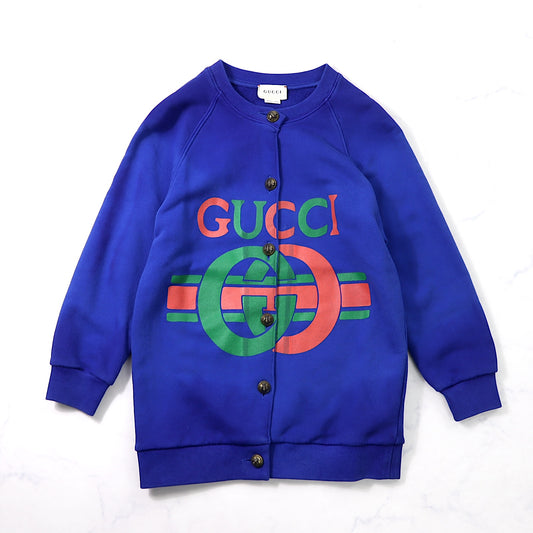 グッチ GUCCI GG柄 金ボタン スウェット地 カーディガン ブルー 6 キッズ 3-NS021S