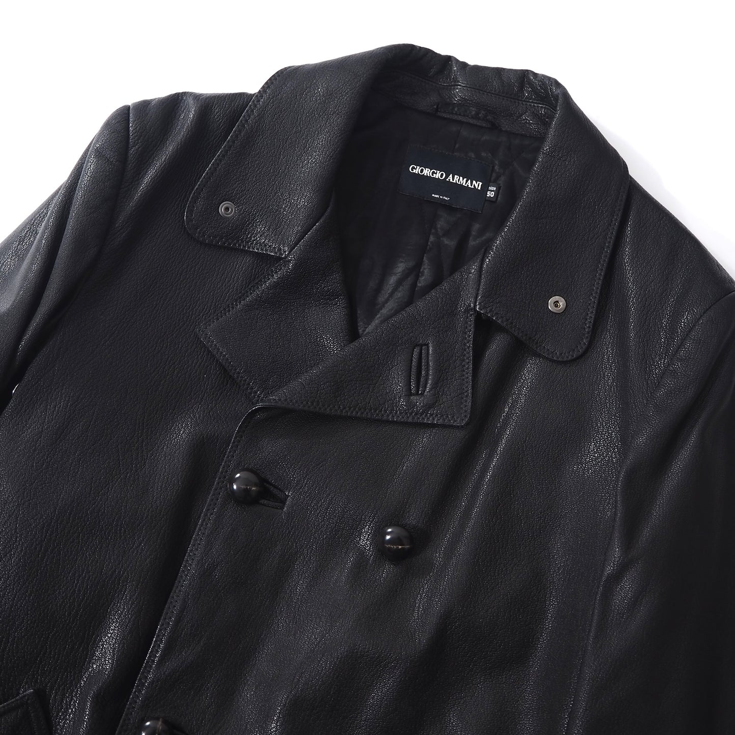 ジョルジオアルマーニ GIORGIO ARMANI 最高級 黒タグ ダブルブレスト レザーコート 50 ブラック メンズ 極美品 正規品 5-DA004