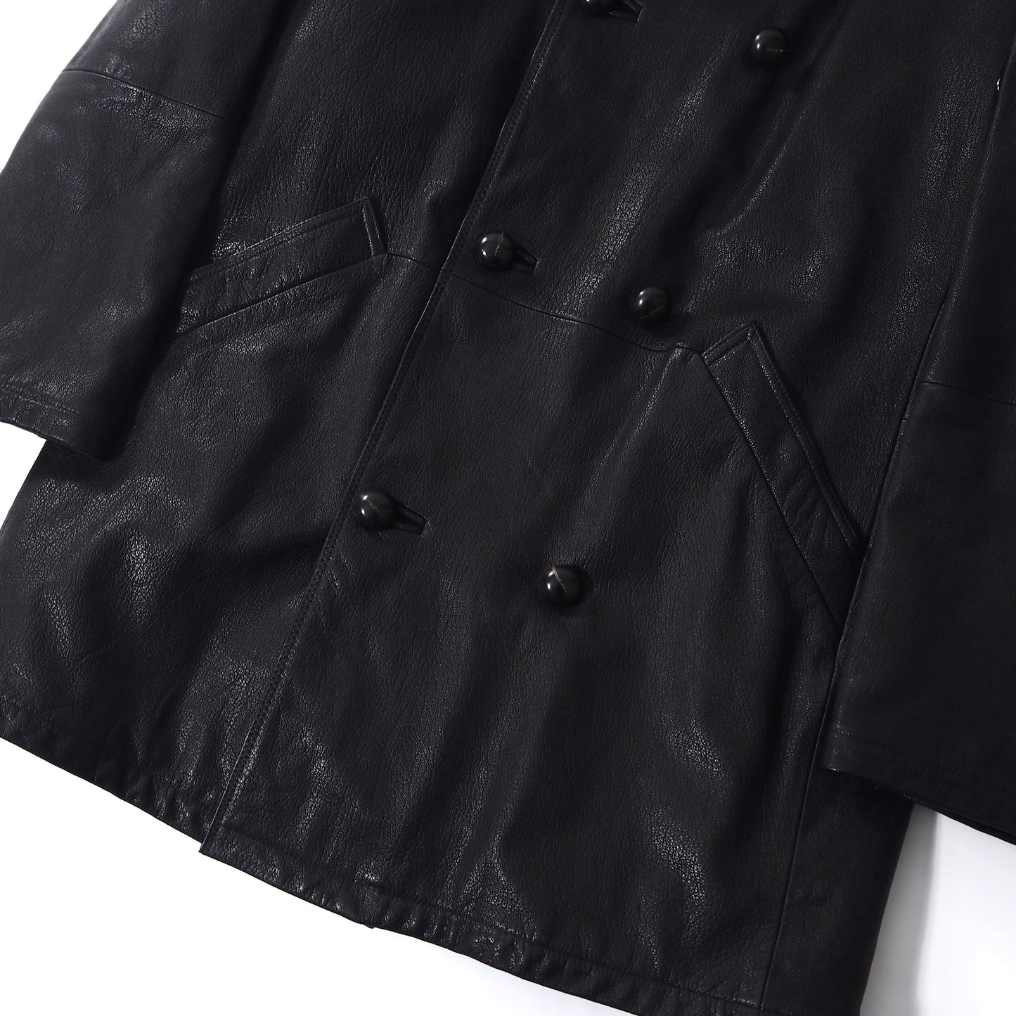 ジョルジオアルマーニ GIORGIO ARMANI 最高級 黒タグ ダブルブレスト レザーコート 50 ブラック メンズ 極美品 正規品 5-DA004