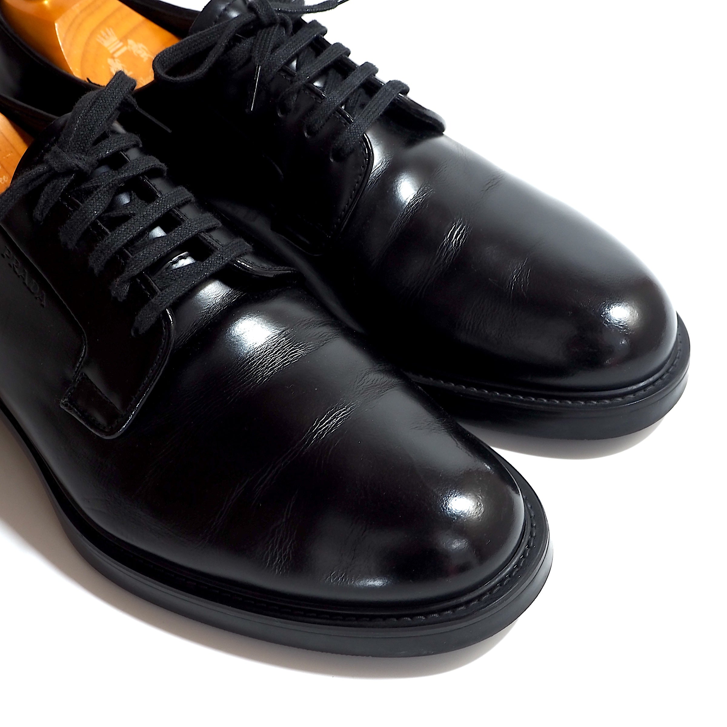 プラダ☆革靴☆ブラック☆メンズ☆サイズ7.5☆プレーントゥ☆レザーシューズ プラダ PRADA プレーントゥ レザー シューズ 8 ブラック メンズ