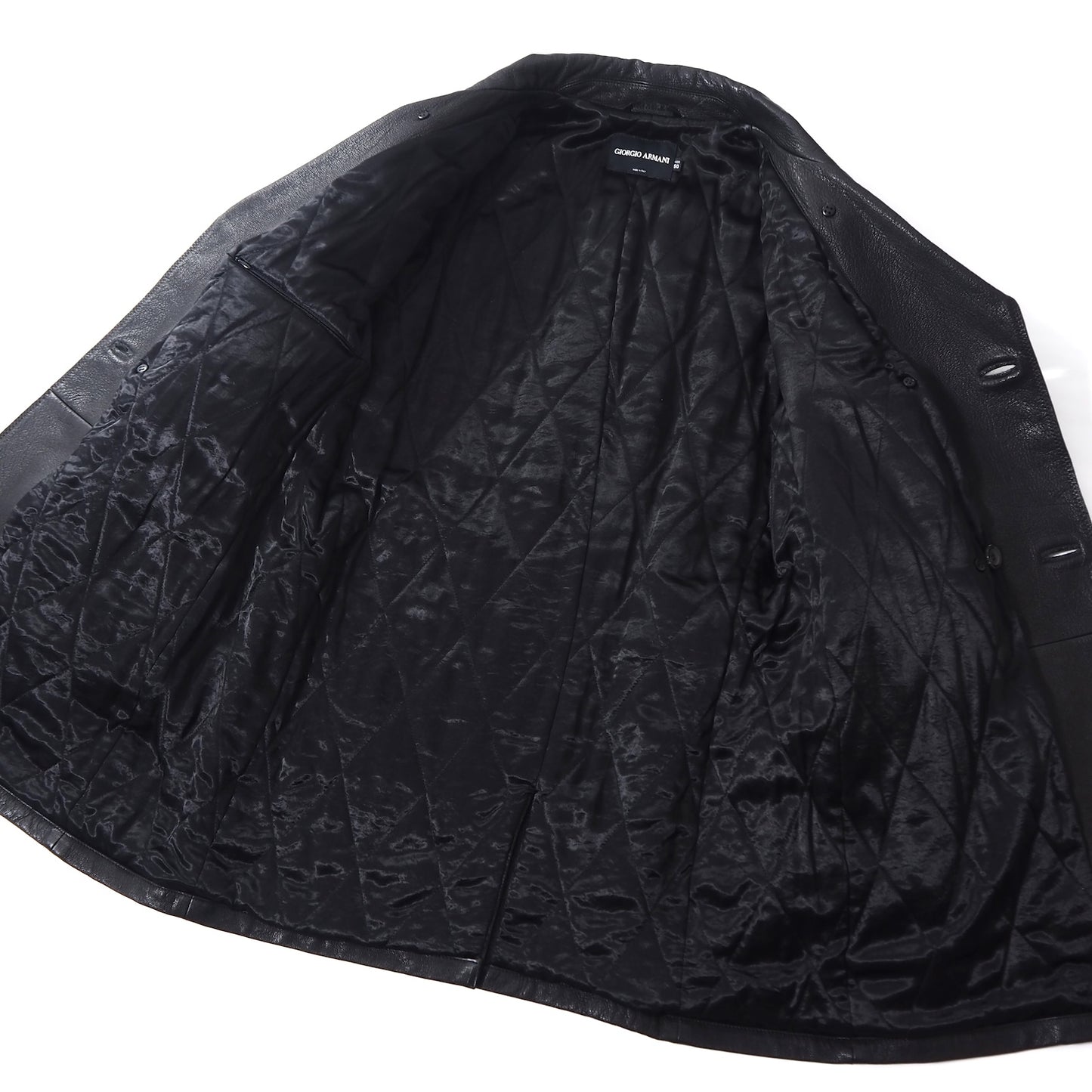 ジョルジオアルマーニ GIORGIO ARMANI 最高級 黒タグ ダブルブレスト レザーコート 50 ブラック メンズ 極美品 正規品 5-DA004