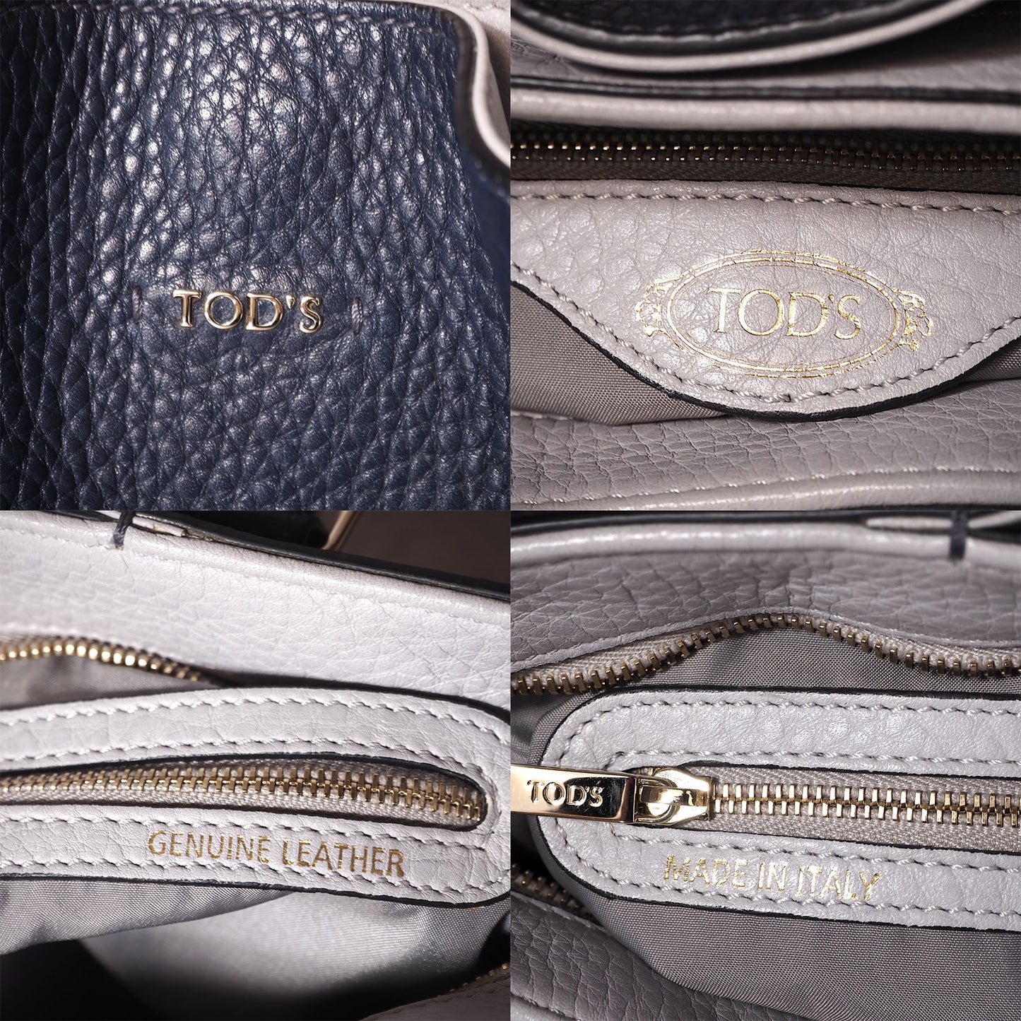 トッズ TOD'S シボ革 フラワー トートバッグ ハンドバッグ ネイビー レディース 4-SF010