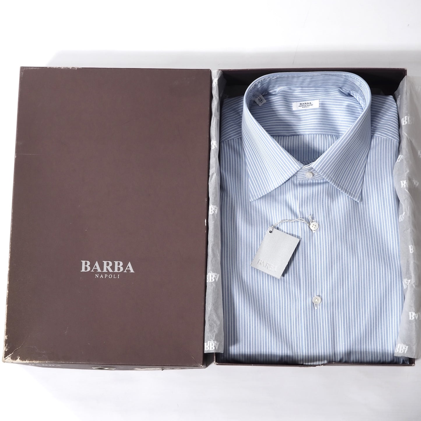 未使用 バルバ BARBA コットン 長袖 ストライプ シャツ 43 ライトブルー メンズ 正規品 5-SD005