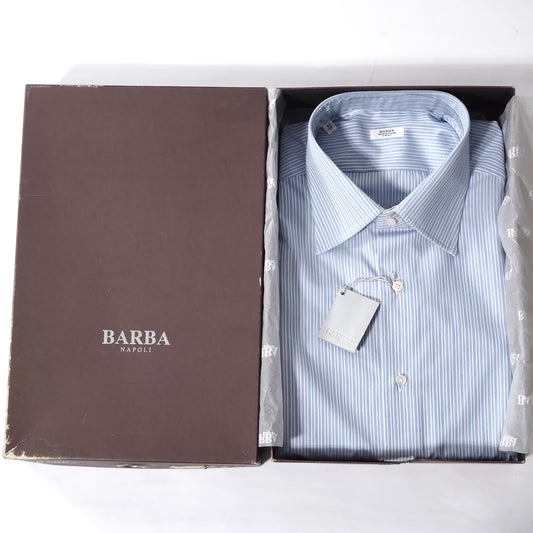 未使用 バルバ BARBA コットン 長袖 ストライプ シャツ 43 ライトブルー メンズ 正規品 5-SD005