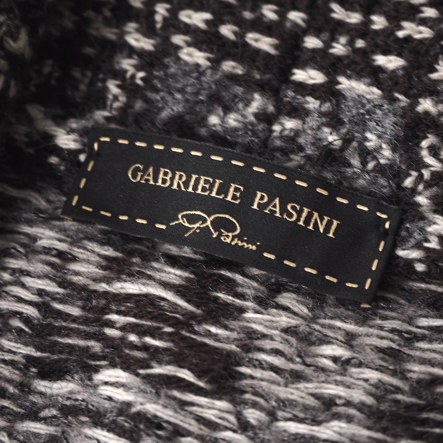 ガブリエレパジーニ Gabrielle Pasini ローゲージニット ショールカラー カーディガン M ブラウン グレー ホワイト メンズ 美品 正規品 5-ZB028
