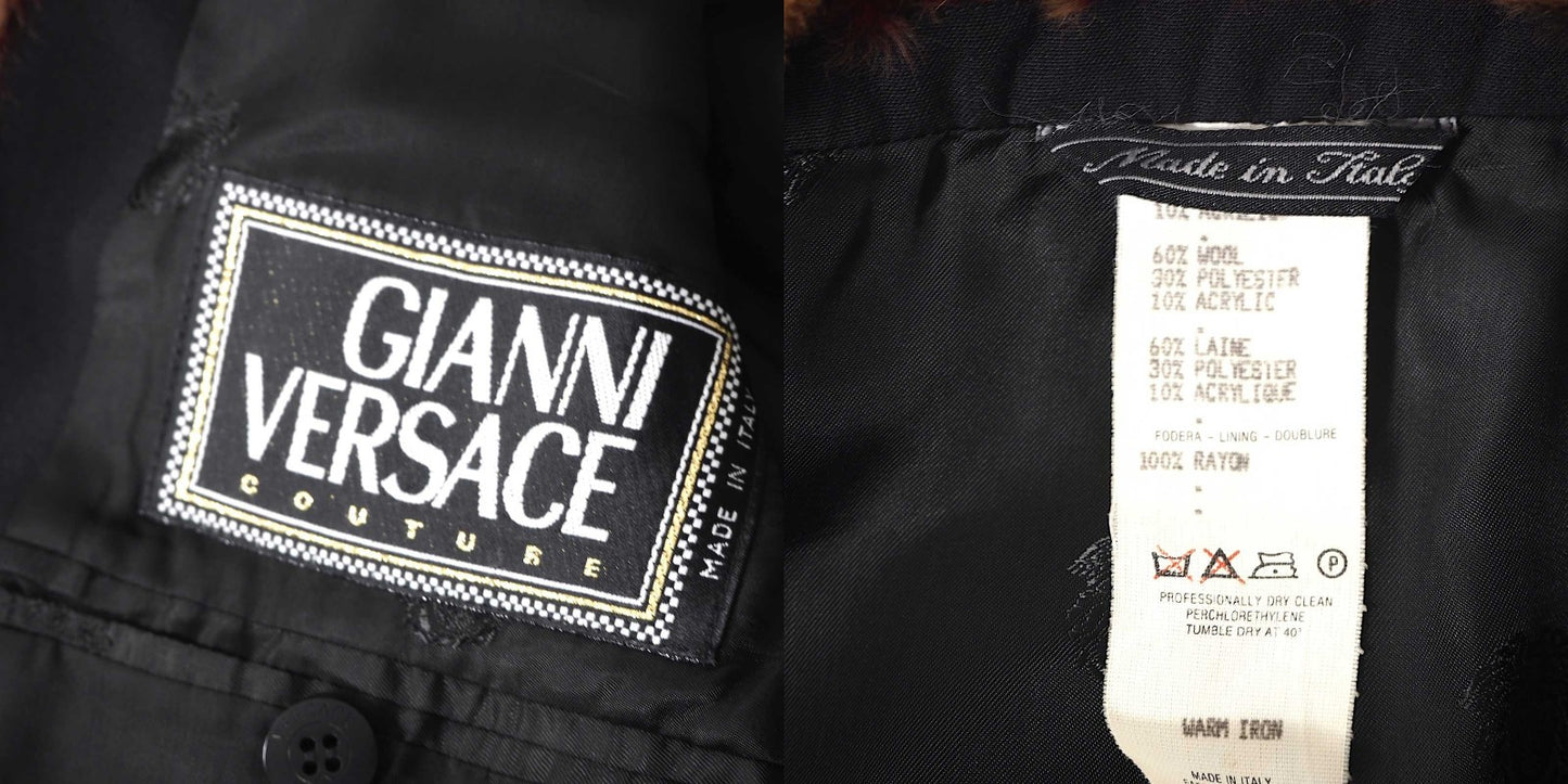 未使用 ジャンニヴェルサーチ GIANNI VERSACE デットストック ファー付 ミドル丈 ジャケット 52 ブラック メンズ 正規品 5-SD011