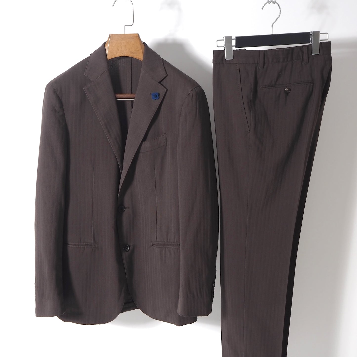 ラルディーニ LARDINI イアリア製 ブートニエール付 スーツ ウール セットアップ 48 ブラウン メンズ 正規品 5-YC019