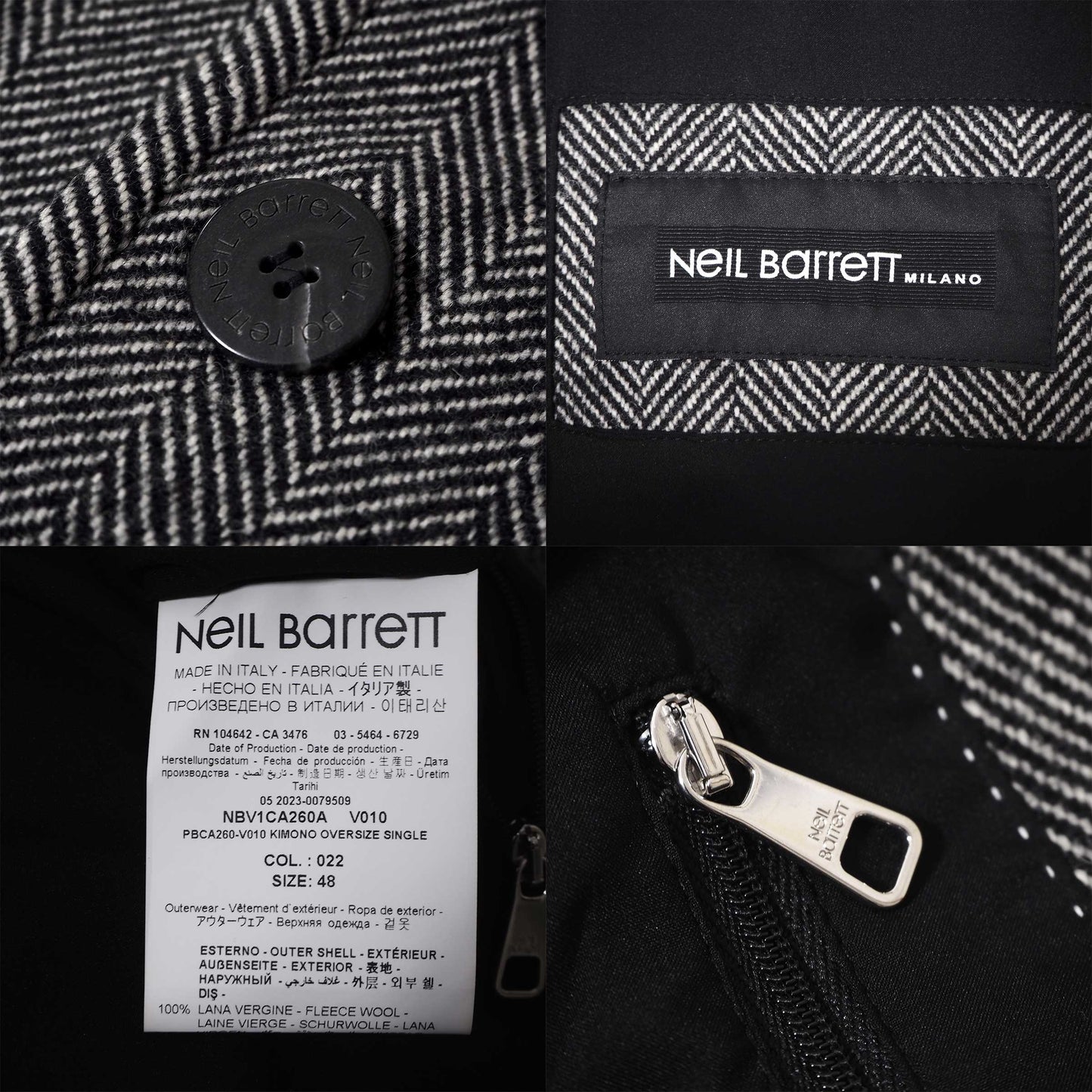 NEIL BARRETT ニールバレット 23AW オーバサイズド メルトンコート 48 グレー メンズ 極美品 正規品 5-YB014