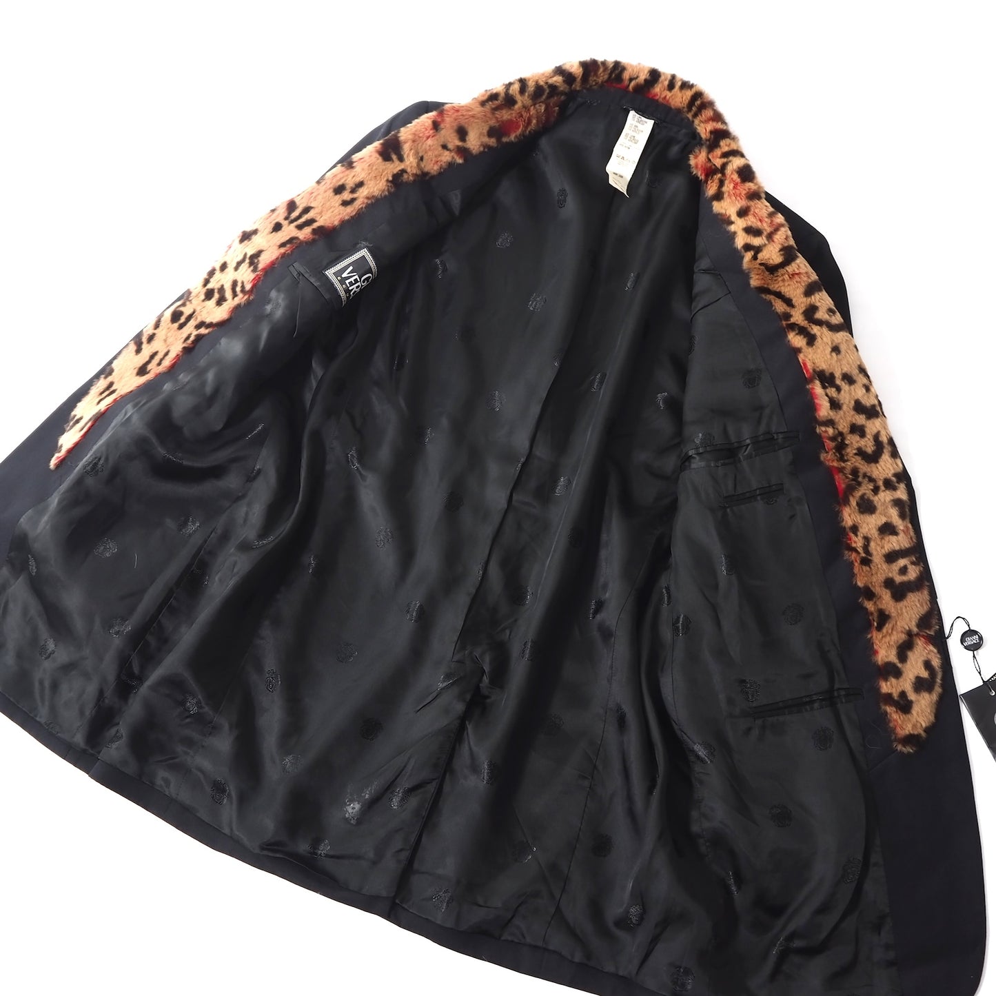 未使用 ジャンニヴェルサーチ GIANNI VERSACE デットストック ファー付 ミドル丈 ジャケット 52 ブラック メンズ 正規品 5-SD011