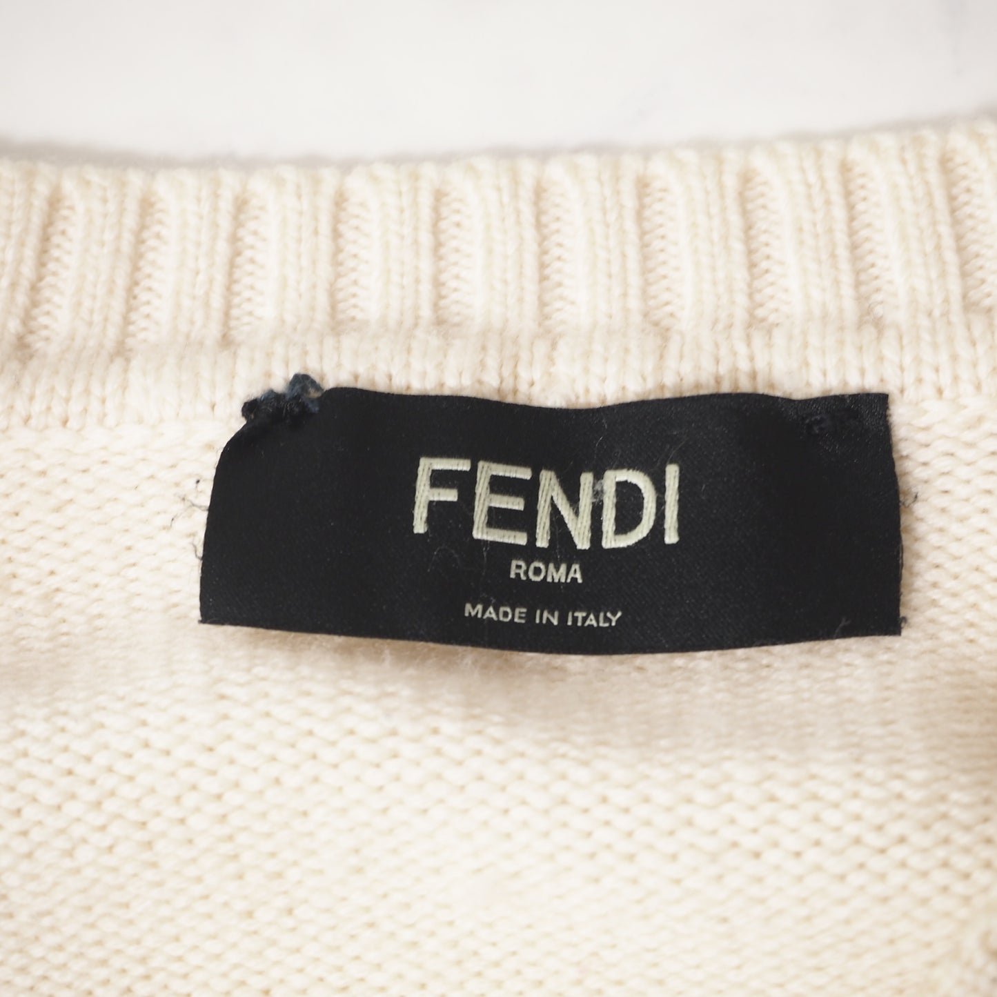 フェンディ FENDI 20AW クルーネック ロゴ ニット セーター 50 アイボリー ブラック メンズ  正規品 4-YJ021