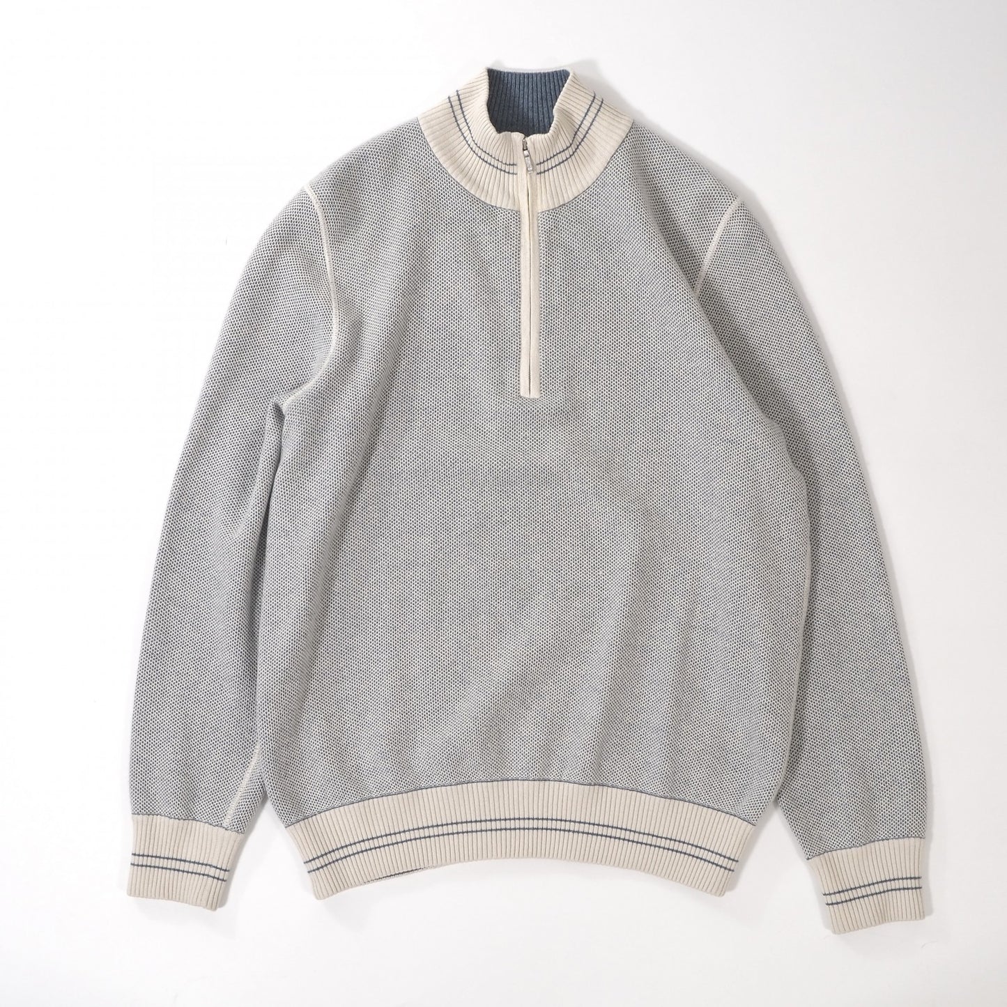 美品 ロロピアーナ Loro Piana イタリア製 シルク カシミヤ ドライバーズニット セーター 54 ブルーグレー ホワイト メンズ 正規品 6-ZA009