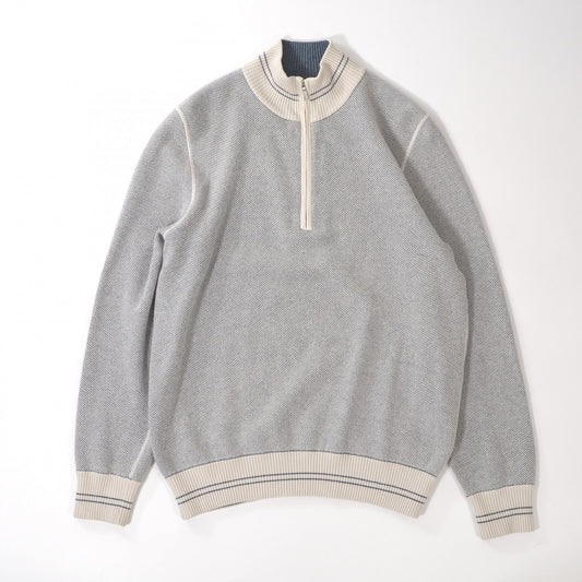 美品 ロロピアーナ Loro Piana イタリア製 シルク カシミヤ ドライバーズニット セーター 54 ブルーグレー ホワイト メンズ 正規品 6-ZA009