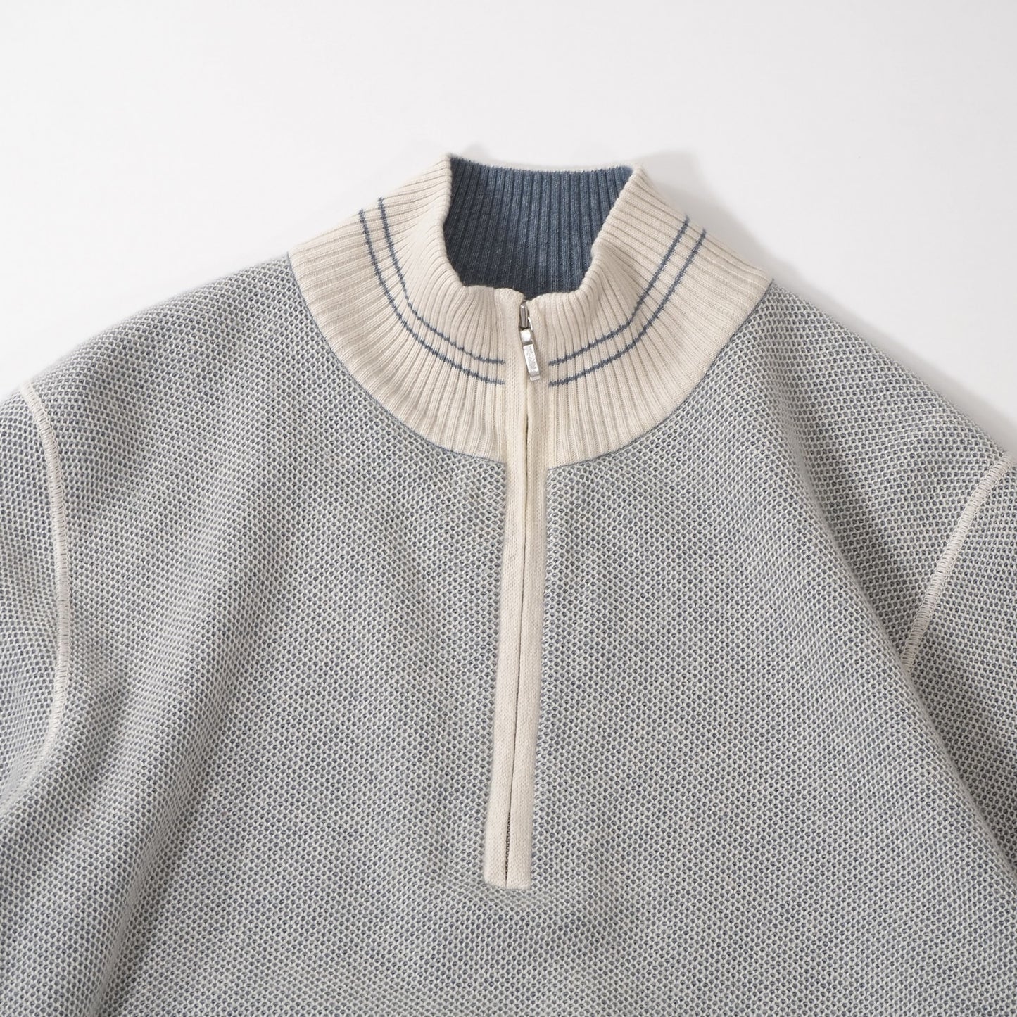 美品 ロロピアーナ Loro Piana イタリア製 シルク カシミヤ ドライバーズニット セーター 54 ブルーグレー ホワイト メンズ 正規品 6-ZA009