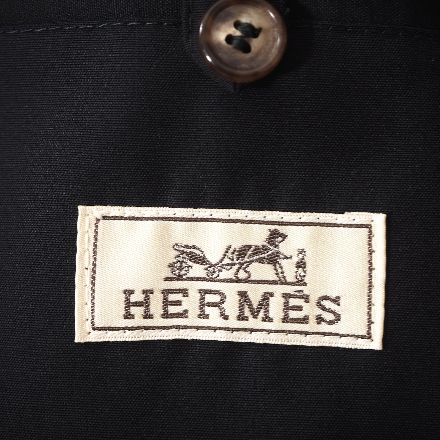 HERMES エルメス フランス製 レザーディテール スイングトップ ジャケット フルジップ 46 ブラック メンズ 美品 正規品 5-HT041