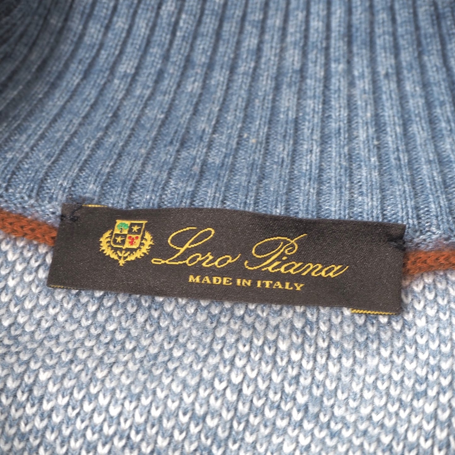 美品 ロロピアーナ Loro Piana イタリア製 シルク カシミヤ ドライバーズニット セーター 54 ブルーグレー ホワイト メンズ 正規品 6-ZA009