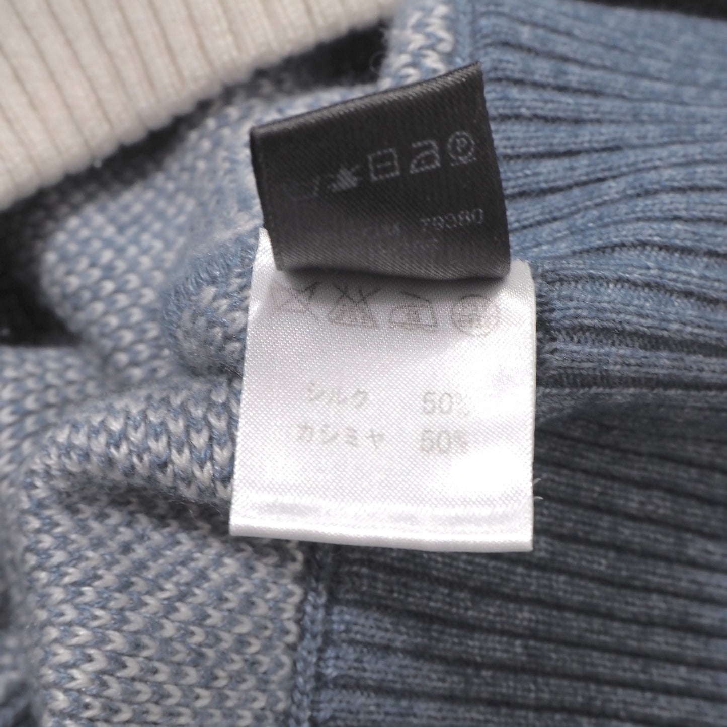 美品 ロロピアーナ Loro Piana イタリア製 シルク カシミヤ ドライバーズニット セーター 54 ブルーグレー ホワイト メンズ 正規品 6-ZA009