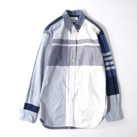 トムブラウン THOM BROWNE 4Bar コットン オックスフォード 長袖 チェック シャツ 3 ブルー メンズ 正規品 4-ZI016