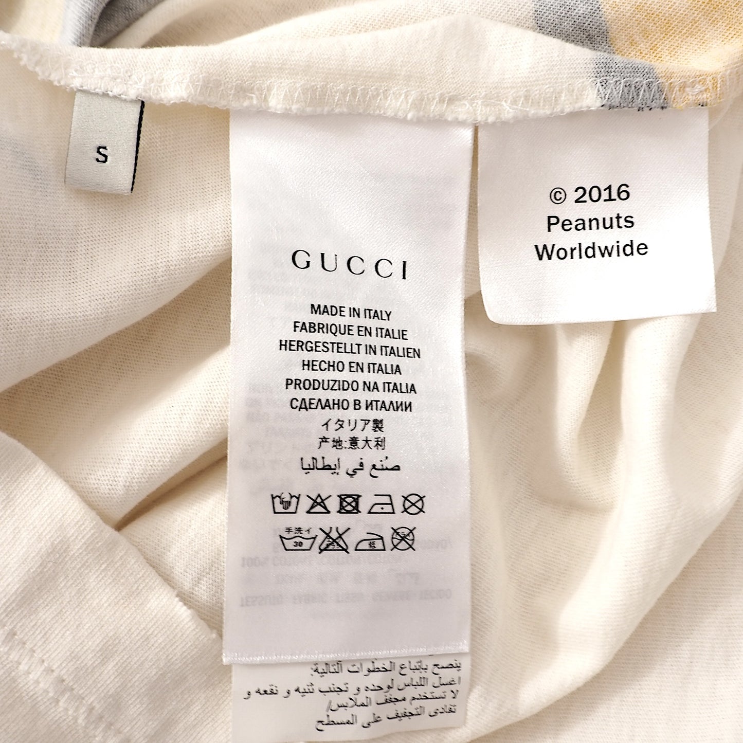 グッチ GUCCI イタリア製 ヴィンテージ加工 ケリングタグ ピーナッツ ウッドストック オーバーサイズ Tシャツ S ホワイト メンズ 4-ZF053