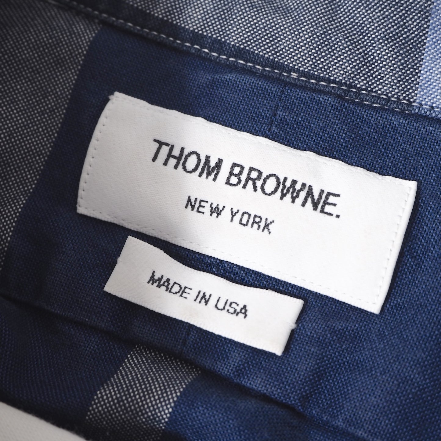 トムブラウン THOM BROWNE 4Bar コットン オックスフォード 長袖 チェック シャツ 3 ブルー メンズ 正規品 4-ZI016