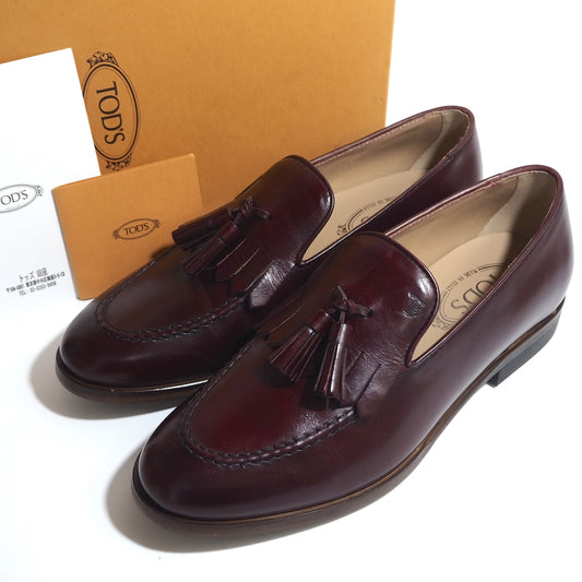 未使用 トッズ TOD'S レザーシューズ タッセル ローファー 6.5 (25.5cm) バーガンディ メンズ 正規品 5-ZC010