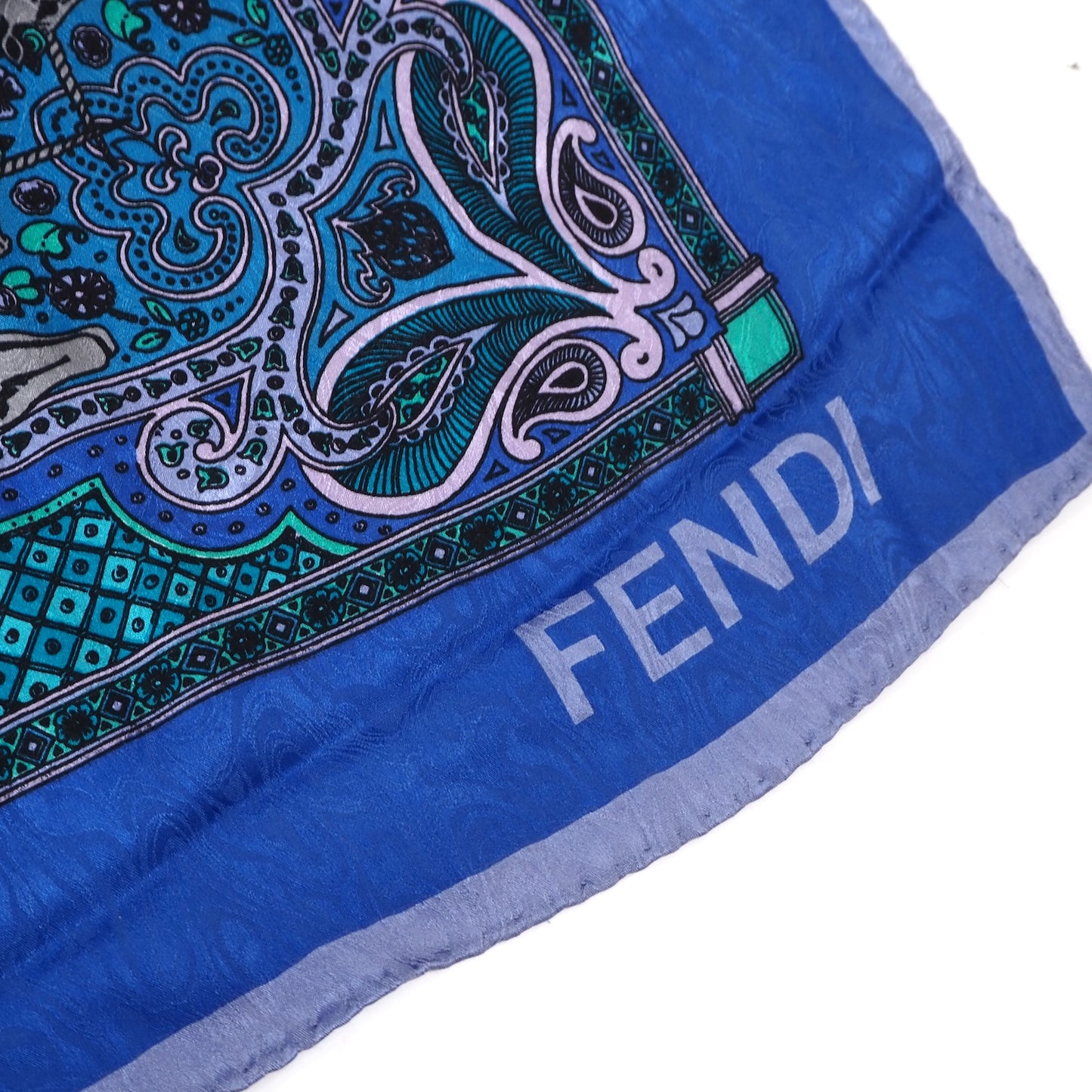 フェンディ FENDI シルク 大判 ペイズリー スカーフ ブルー ペイズリー レディース 正規品 4-SD012