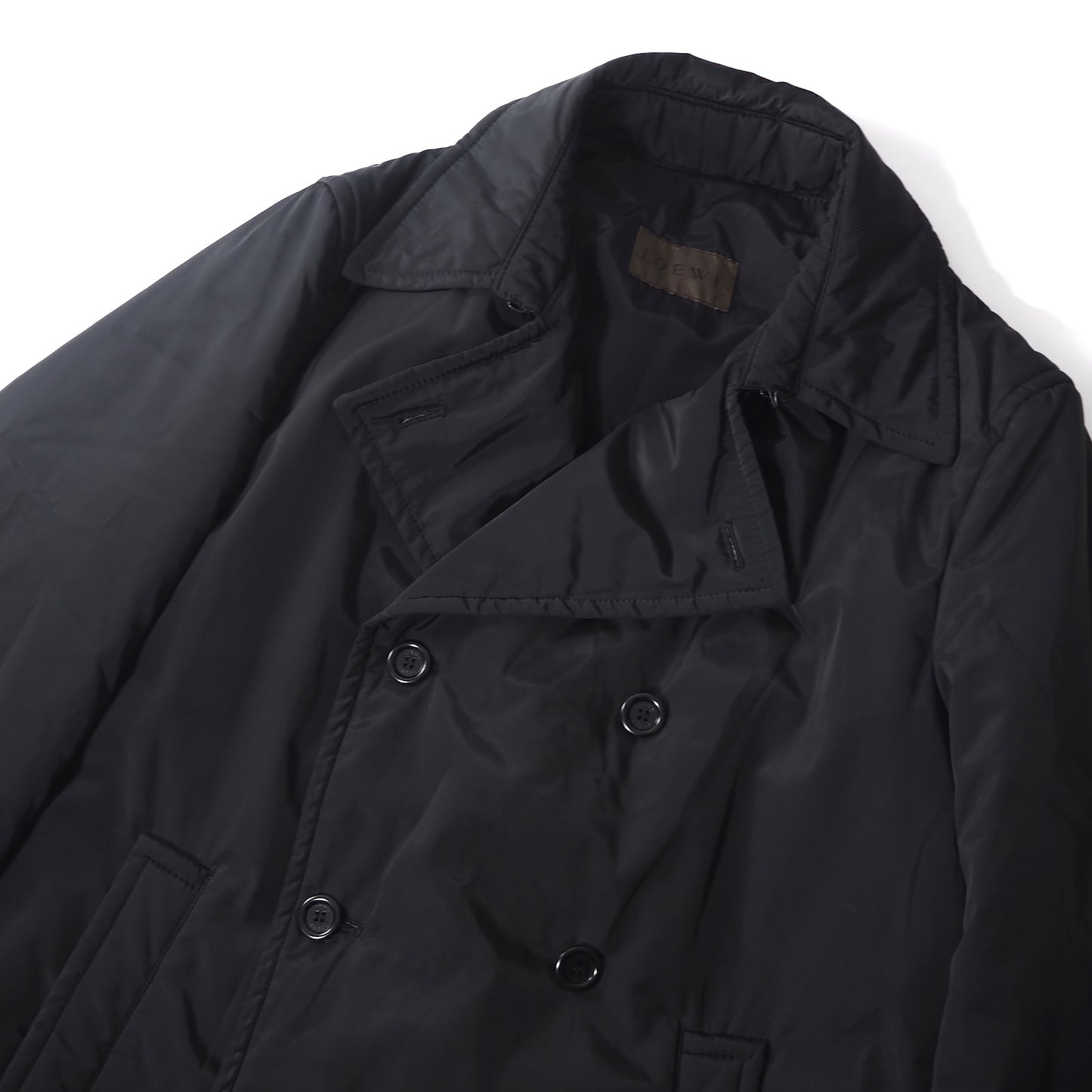ロエベ LOEWE スペイン製 ダブルブレスト パデッド コート ジャケット 中綿 M ブラック メンズ 正規品 5-SD006
