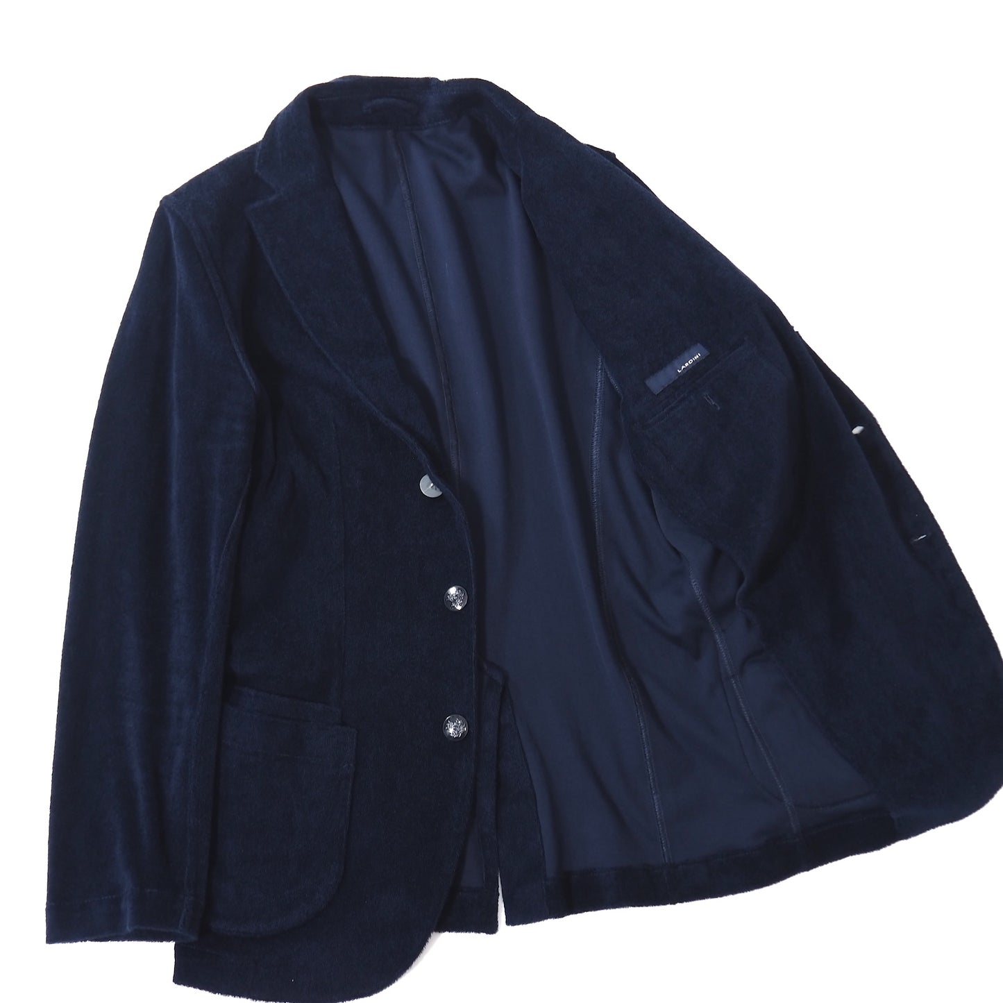 良品 ラルディーニ LARDINI パイル生地 コットン メタルボタン ジャケット S ネイビー メンズ 正規品 5-ZG071