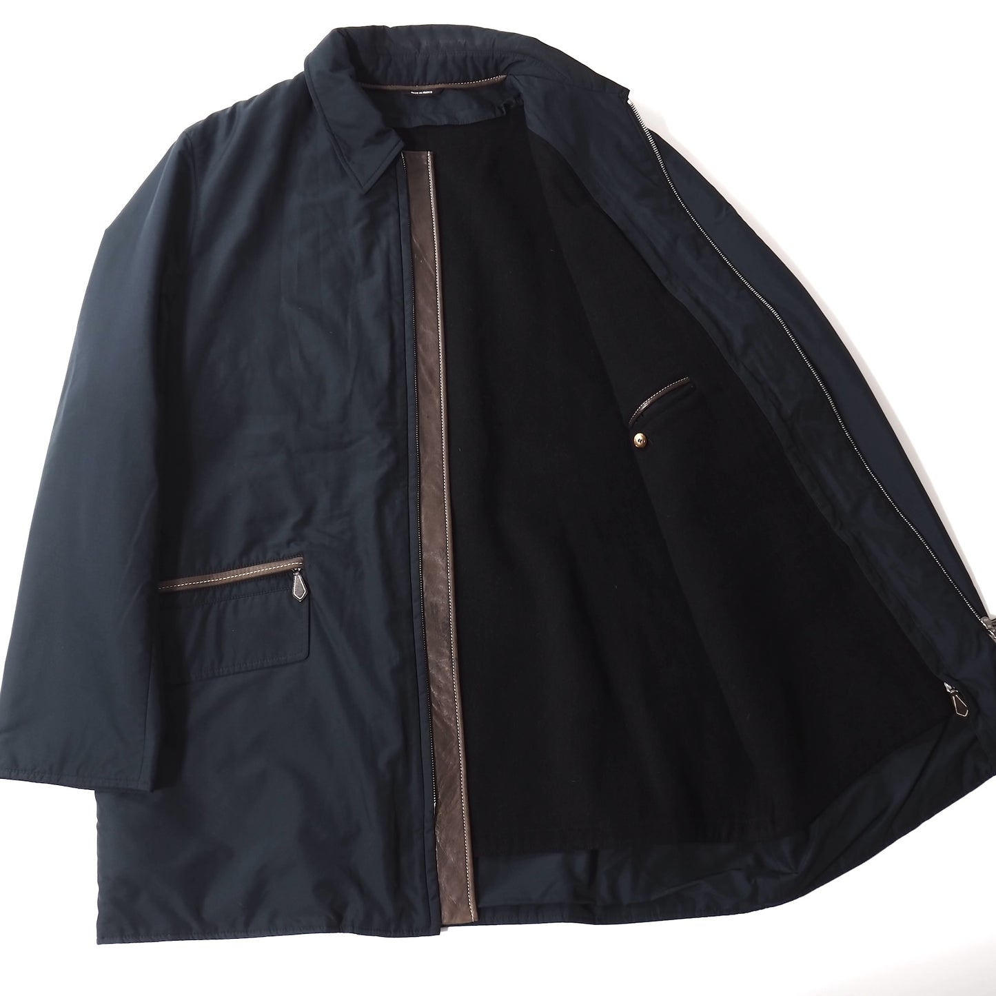 エルメス HERMES ヴィンテージ フランス製 レザーディテール インナー付き ジャケット ブルゾン 52 ダークネイビー メンズ 正規品 5-ZJ039