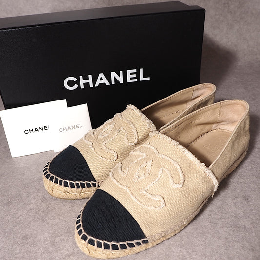 シャネル CHANEL スリッポン スニーカー エスパドリーユ 38 ベージュレディース 4-SD073