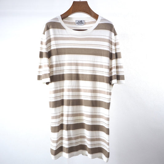 エルメス HERMES カットソー Tシャツ XL ベージュ ボーダー メンズ  M3-YL129