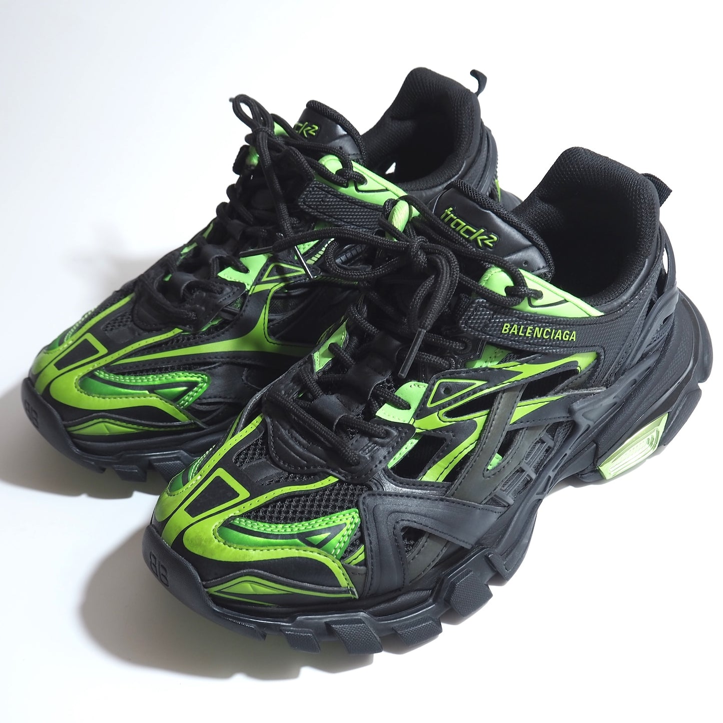 バレンシアガ BALENCIAGA TRACK 2 トラックトレーナー2 スニーカー 27 ブラック ライトグリーン メンズ 美品 正規品 4-ZL010