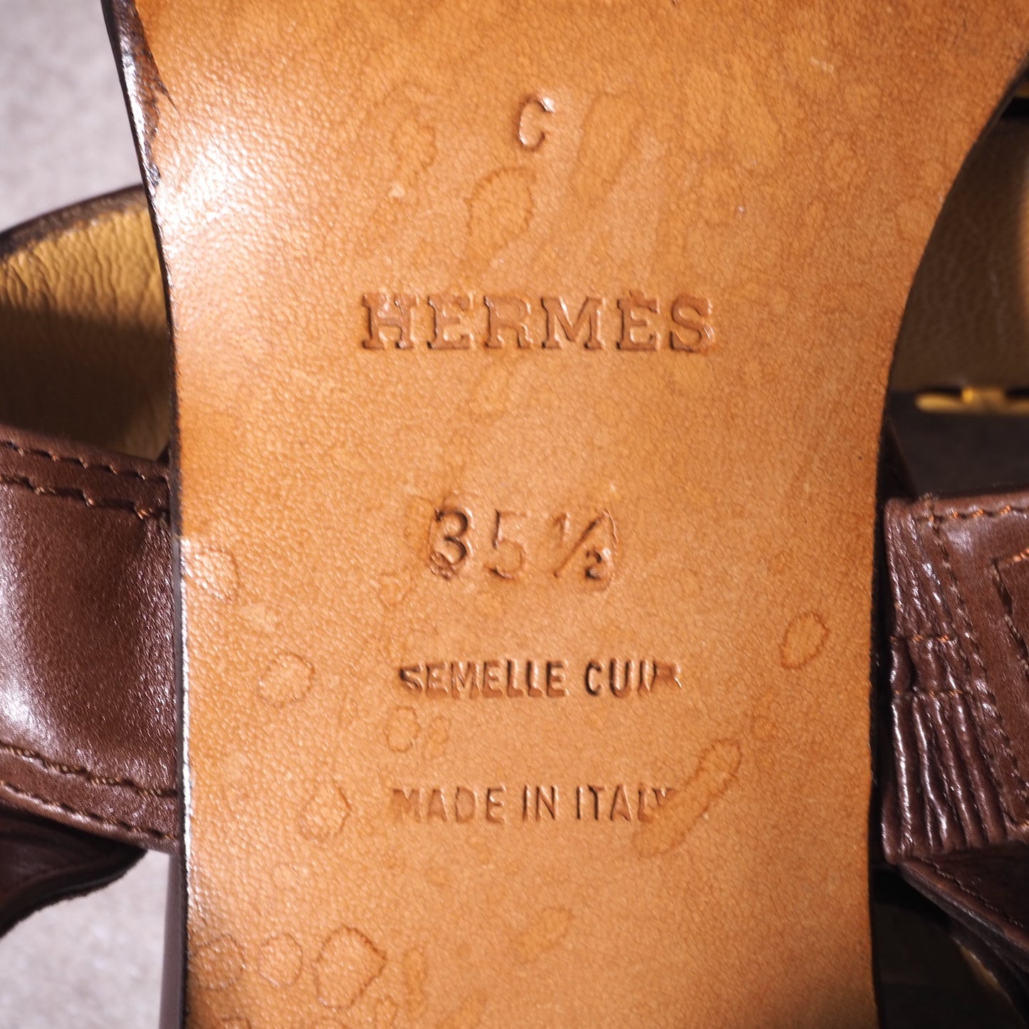 エルメス HERMES アンクルストラップサンダル H金具 ブラウン 35.5 レディース 2-DG291