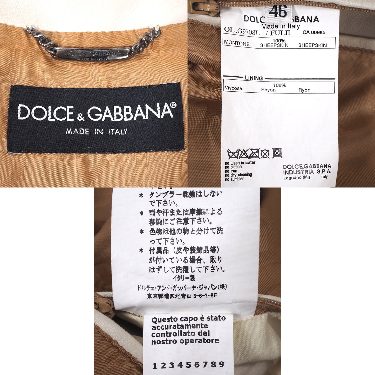 ドルチェ＆ガッバーナ DOLCE＆GABBANA レザー ライダースジャケット 46 アイボリー メンズ 4-YB209