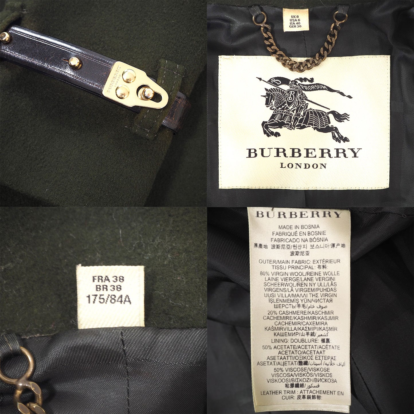 バーバリー ロンドン Burberry 金ボタン ナポレオンコート 40 カーキ レディース 4-SC019