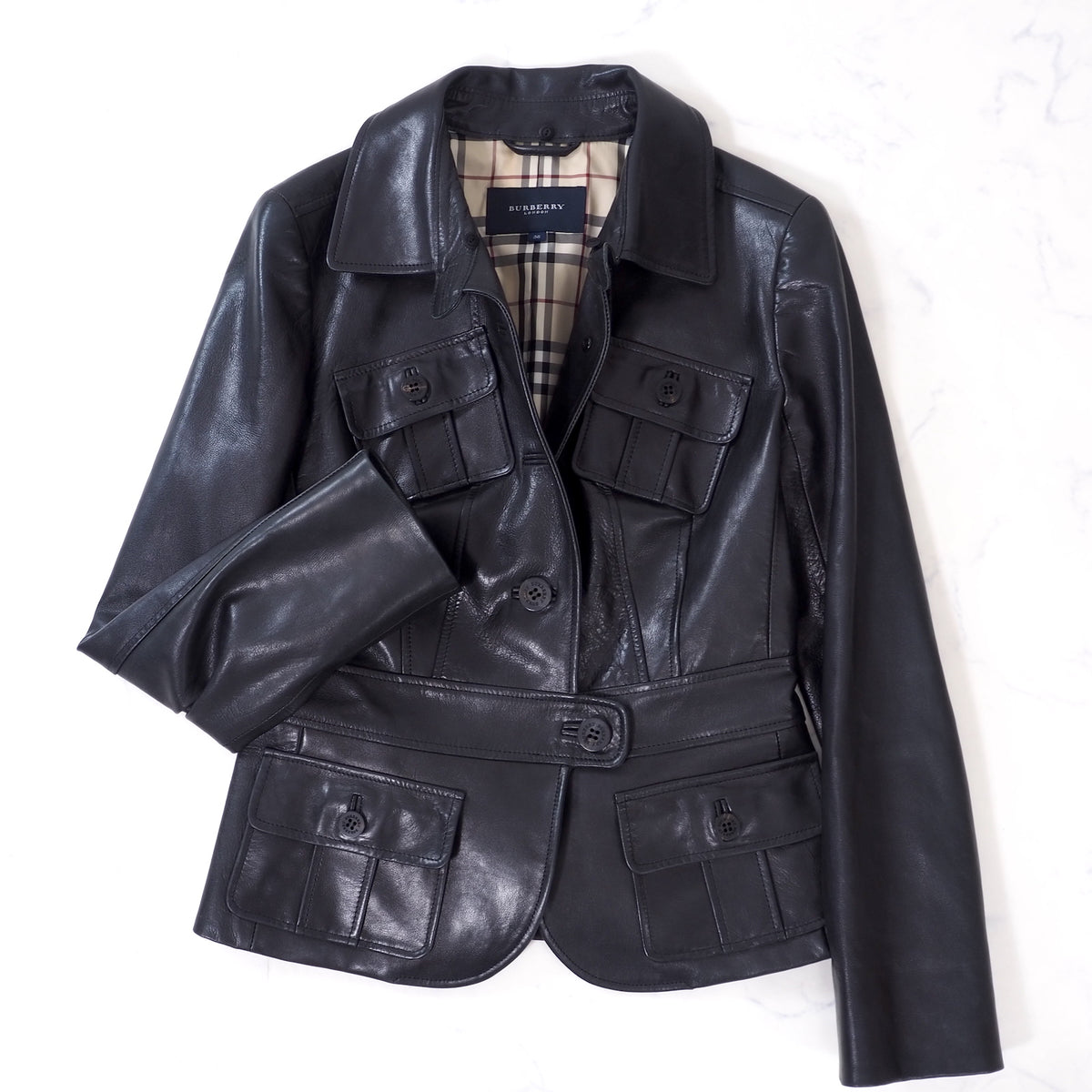 バーバリー ロンドン Burberry LONDON レザージャケット 38 ブラック 