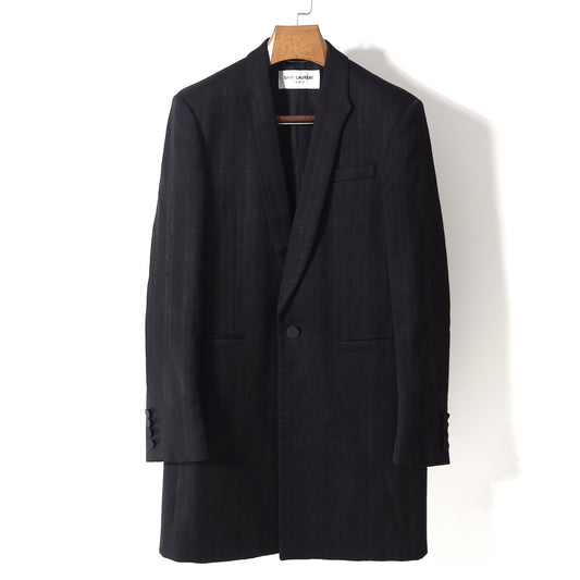 極美品 サンローランパリ SAINT LAURENT PARIS 21SS ウール シルク エンブロイダリー コート 50 ブラック メンズ 正規品 5-YD023