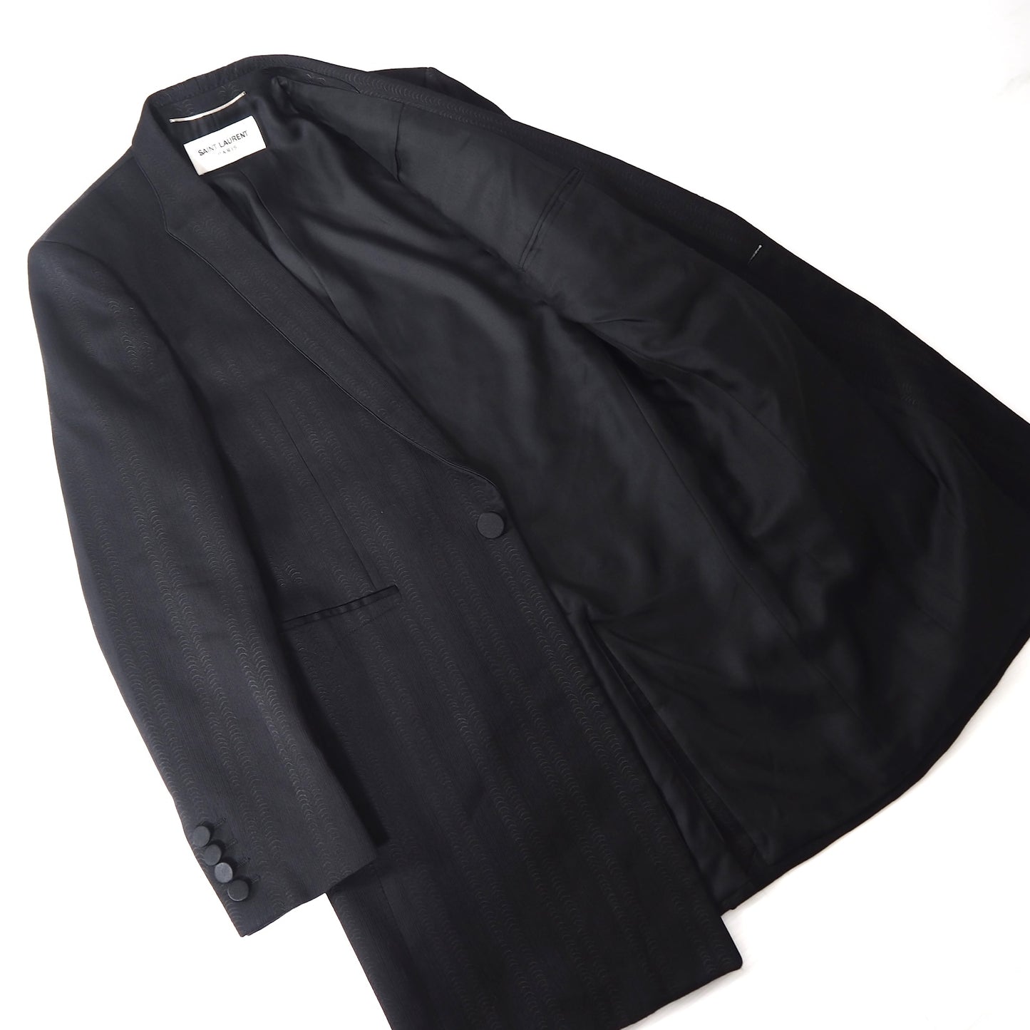 極美品 サンローランパリ SAINT LAURENT PARIS 21SS ウール シルク エンブロイダリー コート 50 ブラック メンズ 正規品 5-YD023