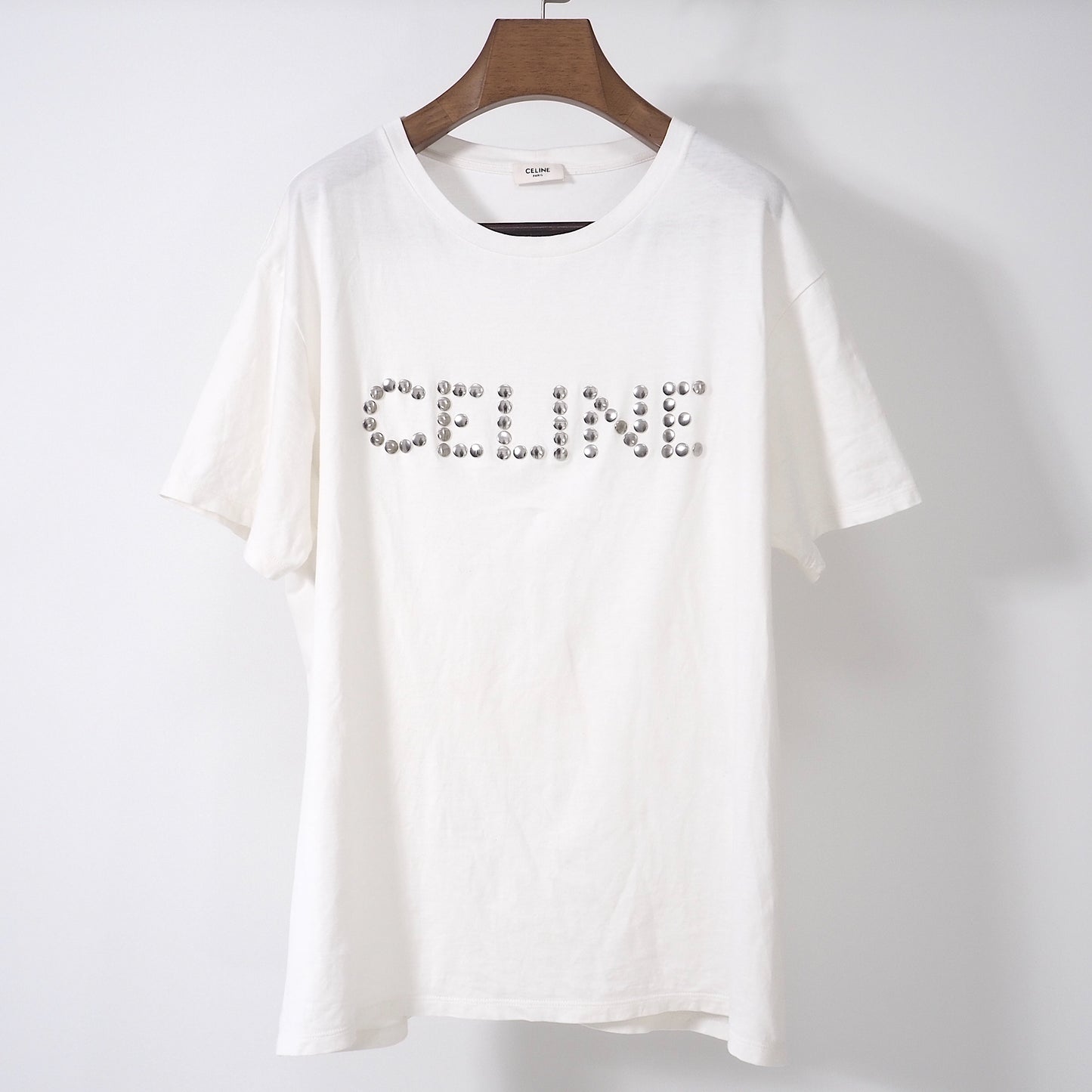 CELINE セリーヌ バイ エディスリマン スタッズ 半袖 Tシャツ カットソー M ホワイト メンズ 美品 4-YA077