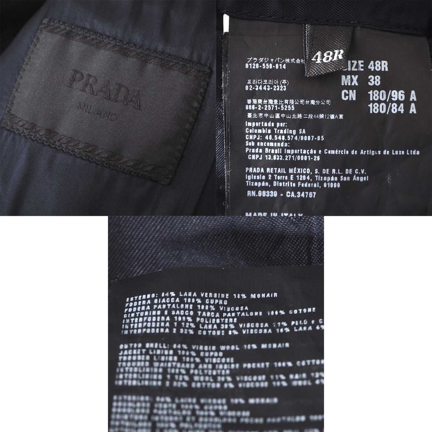 プラダ PRADA ヴァージンウール モヘア 黒タグ セットアップ スーツ 48 ネイビー メンズ 正規品 5-ZC024