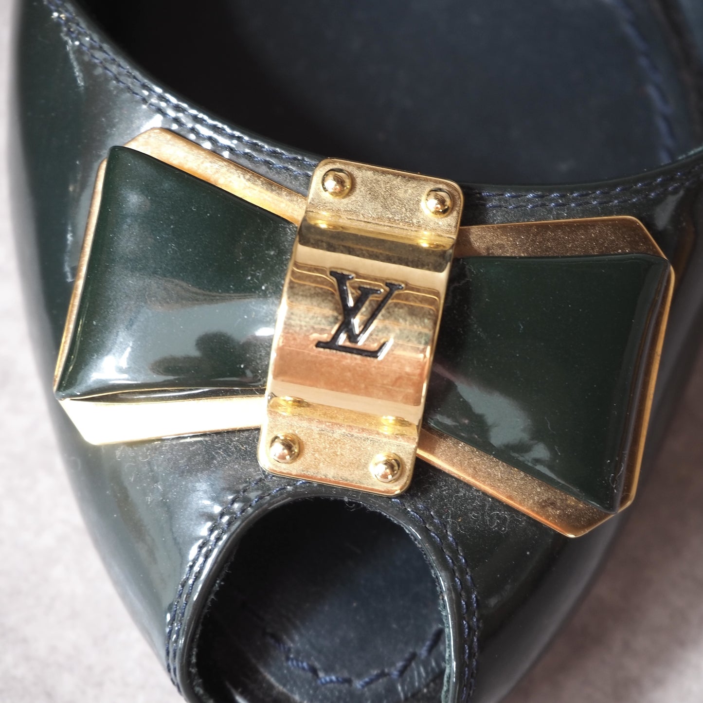 ルイヴィトン Louis Vuitton オープントゥ パンプス ヒール ダークグリーン 38 24.5cm相当 レディース 4-YE029