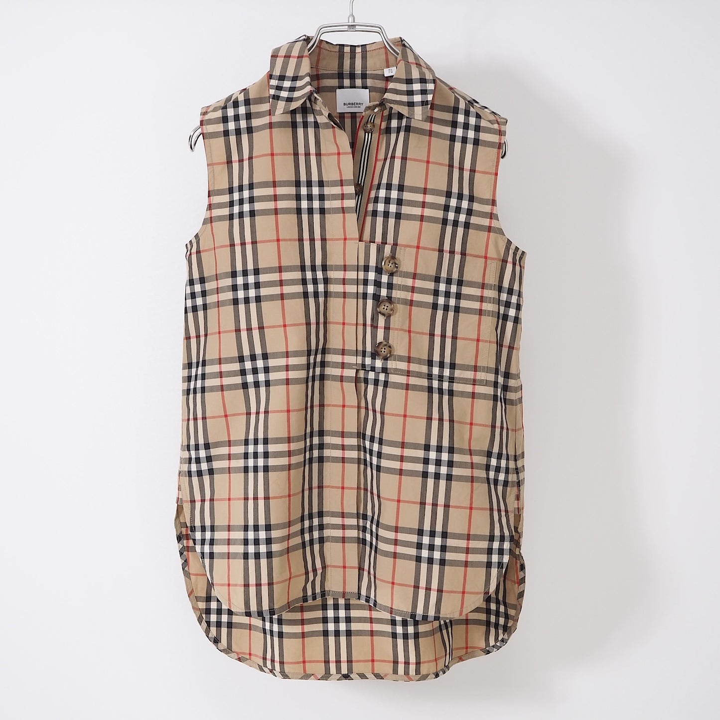 バーバリー BURBERRY 現行 ノバチェック ノースリーブ ブラウス シャツ 38 ブラウン レディース 4-SG010