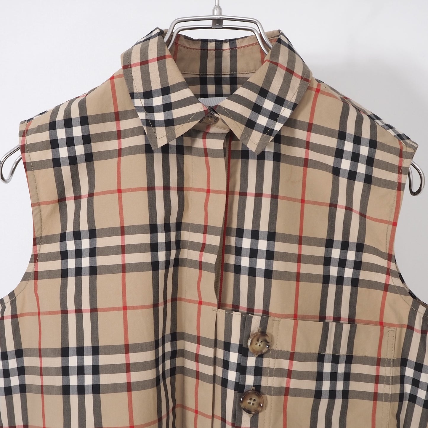 バーバリー BURBERRY 現行 ノバチェック ノースリーブ ブラウス シャツ 38 ブラウン レディース 4-SG010