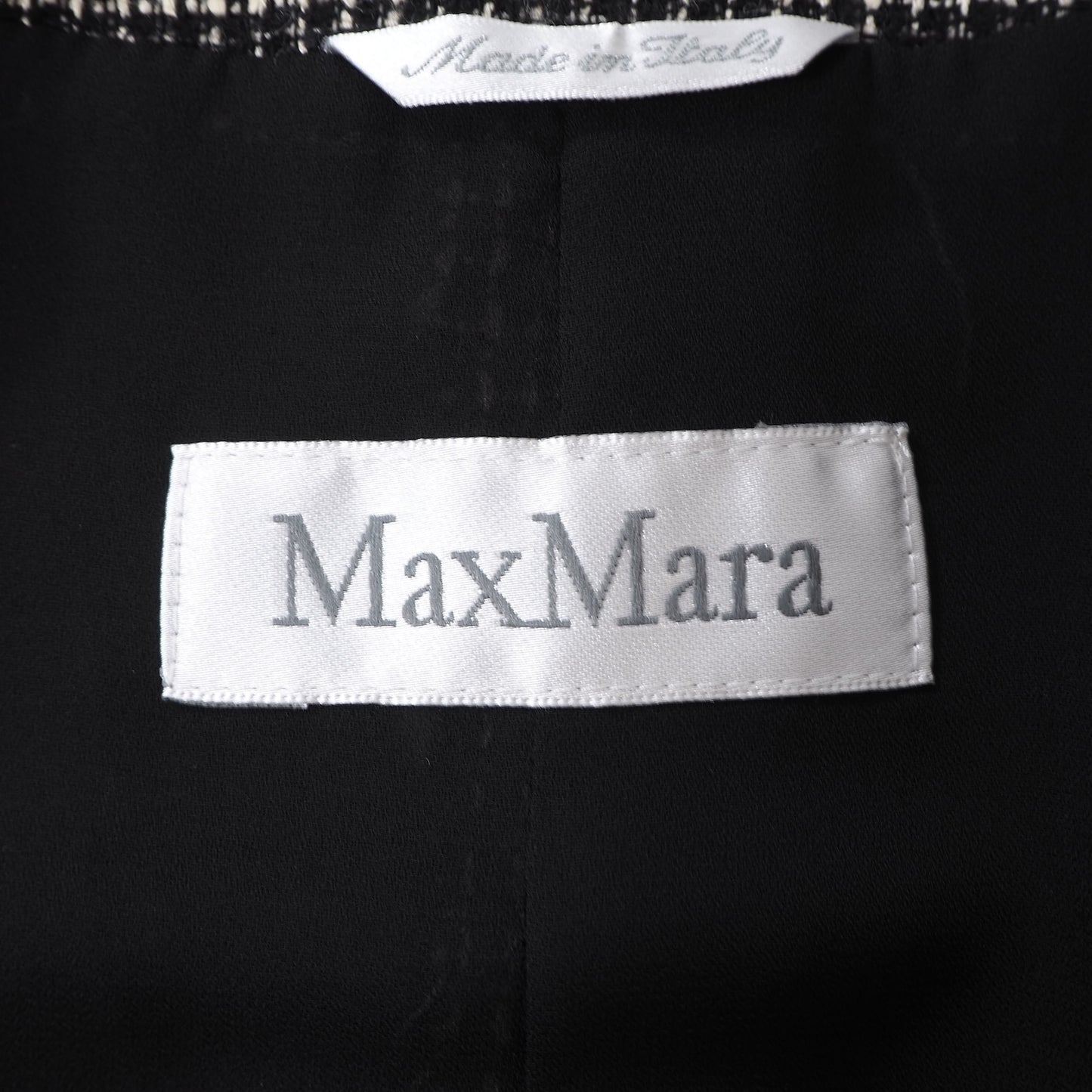 マックスマーラ Max Mara 白タグ ノーカラージャケット 42 ブラック ホワイト レディース 美品 4-ZF106