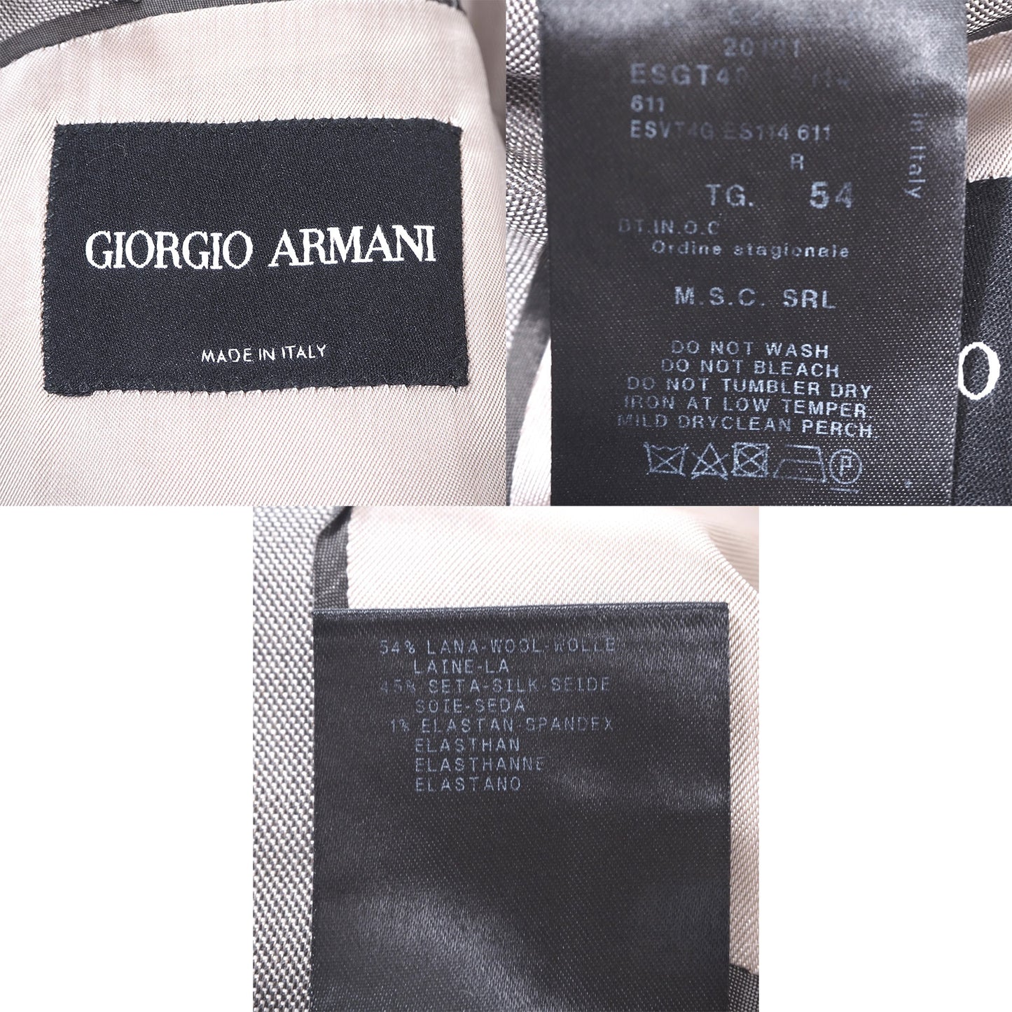 ジョルジオアルマーニ GIORGIO ARMANI 最高峰 黒タグ 1B 3ピース スーツ 54 グレー メンズ 4-YF113