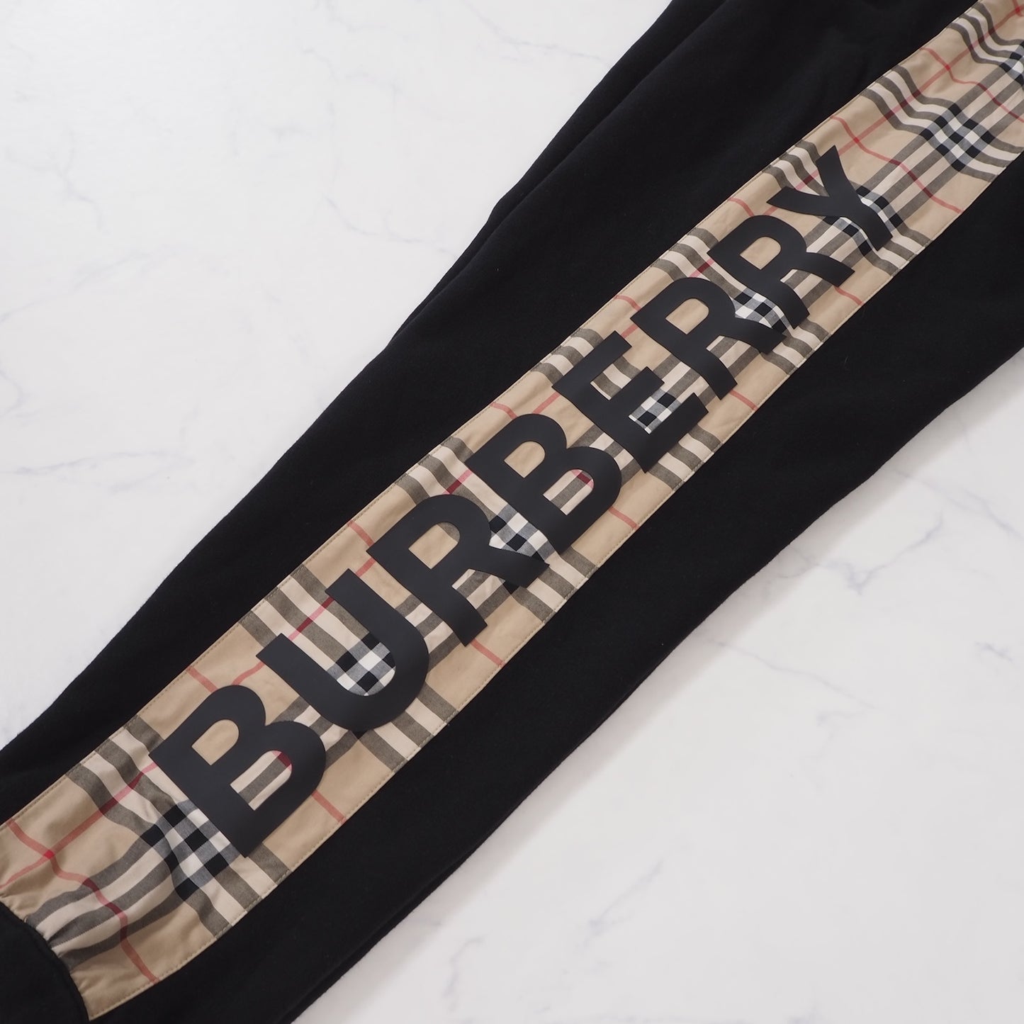 バーバリー Burberry 現行タグ サイドライン チェック ロゴ ジョガー パンツ イージー S ブラック メンズ 正規品 4-SH002