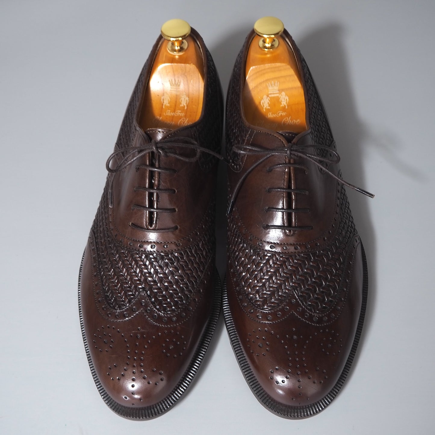 サントーニ SANTONI イタリア製 ウィングチップ レザー シューズ 8.5（26.5cm相当） ブラウン メンズ 未使用 4-YH008