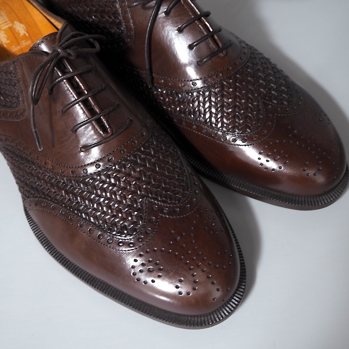 サントーニ SANTONI イタリア製 ウィングチップ レザー シューズ 8.5（26.5cm相当） ブラウン メンズ 未使用 4-YH008